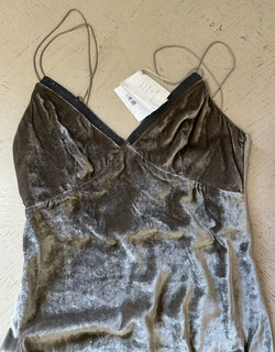 New $7695 Brunello Cucinelli Velvet V-Neck Column Gown Dress DK Gray Size S