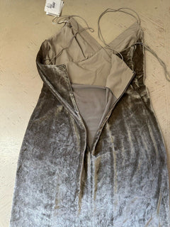 New $7695 Brunello Cucinelli Velvet V-Neck Column Gown Dress DK Gray Size S