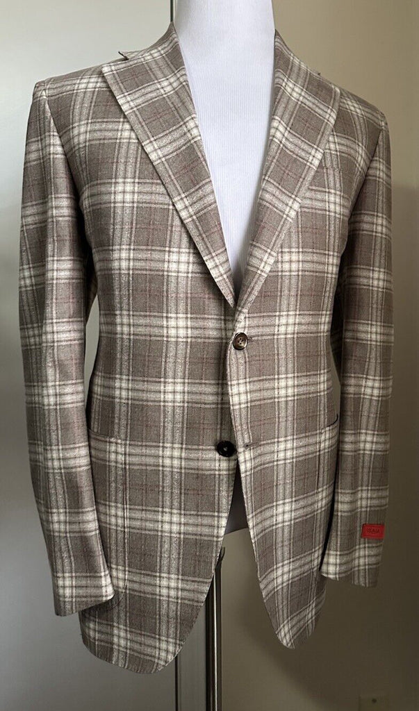 NWT $5500 Isaia Plaid Silk & Cashmere Sport Coat Blazer LT Brown 44R US/54R Eu
