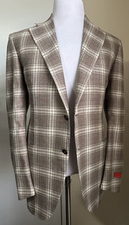 NWT $5500 Isaia Plaid Silk & Cashmere Sport Coat Blazer LT Brown 44R US/54R Eu
