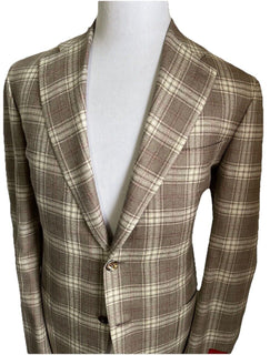 NWT $5500 Isaia Plaid Silk & Cashmere Sport Coat Blazer LT Brown 44R US/54R Eu