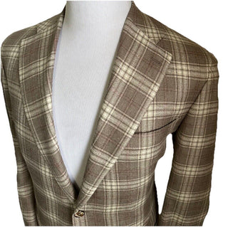 NWT $5500 Isaia Plaid Silk & Cashmere Sport Coat Blazer LT Brown 44R US/54R Eu