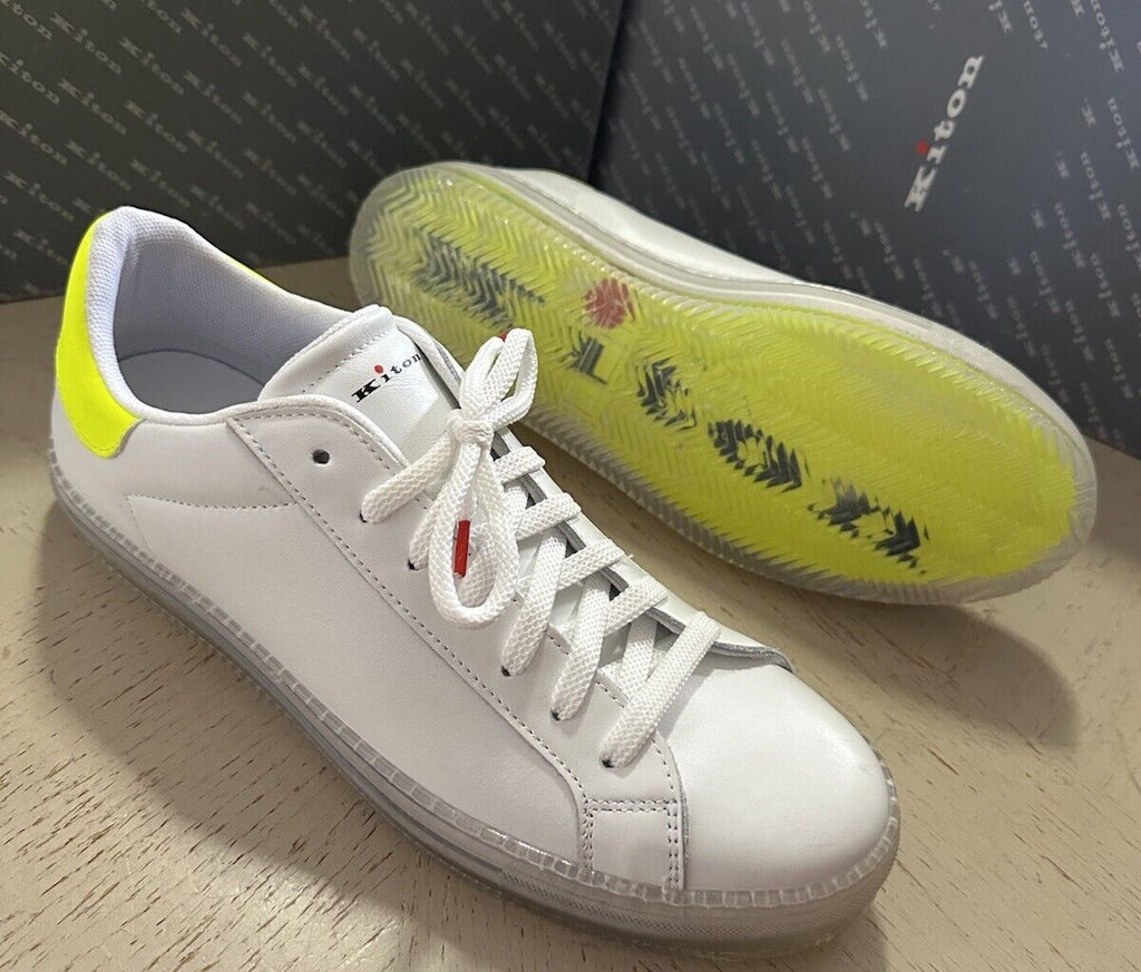 New Kiton Low-Top Leather Sneakers White/Green 10 US/43 Eu