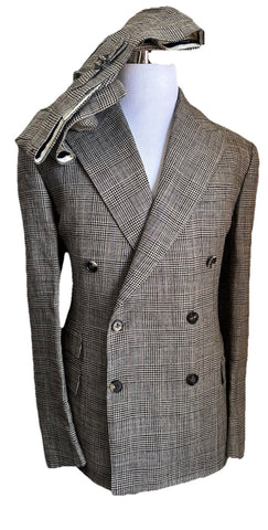 NWT $3295 Ralph Lauren Purple Label Silk/Lin. Glen Plaid Suit Cream/Black 44R US