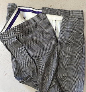 NWT $3295 Ralph Lauren Purple Label Silk/Lin. Glen Plaid Suit Cream/Black 44R US