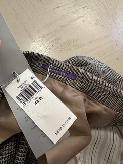 NWT $3295 Ralph Lauren Purple Label Silk/Lin. Glen Plaid Suit Cream/Black 44R US