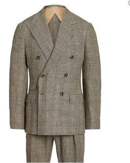 NWT $3295 Ralph Lauren Purple Label Silk/Lin. Glen Plaid Suit Cream/Black 44R US