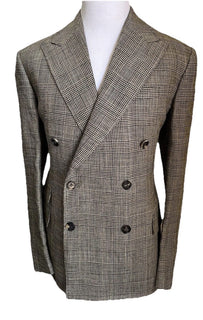 NWT $3295 Ralph Lauren Purple Label Silk/Lin. Glen Plaid Suit Cream/Black 44R US