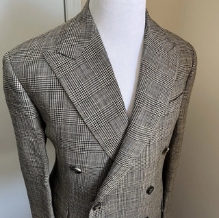 NWT $3295 Ralph Lauren Purple Label Silk/Lin. Glen Plaid Suit Cream/Black 44R US