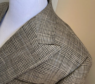 NWT $3295 Ralph Lauren Purple Label Silk/Lin. Glen Plaid Suit Cream/Black 44R US