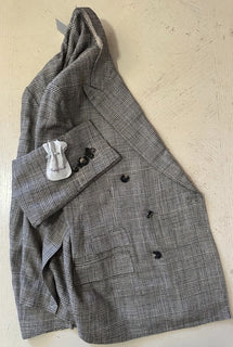 NWT $3295 Ralph Lauren Purple Label Silk/Lin. Glen Plaid Suit Cream/Black 44R US