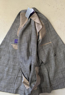 NWT $3295 Ralph Lauren Purple Label Silk/Lin. Glen Plaid Suit Cream/Black 44R US