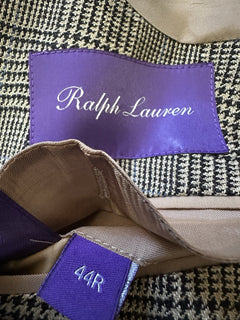 NWT $3295 Ralph Lauren Purple Label Silk/Lin. Glen Plaid Suit Cream/Black 44R US