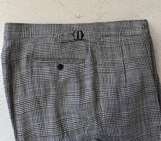 NWT $3295 Ralph Lauren Purple Label Silk/Lin. Glen Plaid Suit Cream/Black 44R US
