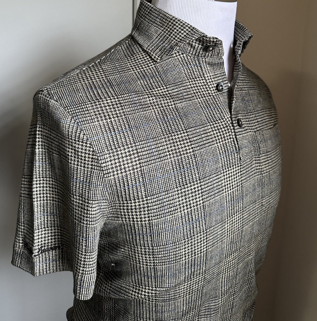 Ralph Lauren Purple Label Men Linen Glen Plaid Polo Shirt Black/Cream S New $495