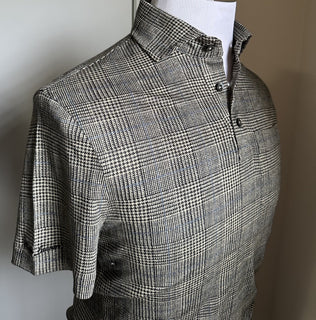 Ralph Lauren Purple Label Men Linen Glen Plaid Polo Shirt Black/Cream S New $495
