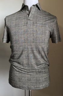 Ralph Lauren Purple Label Men Linen Glen Plaid Polo Shirt Black/Cream S New $495