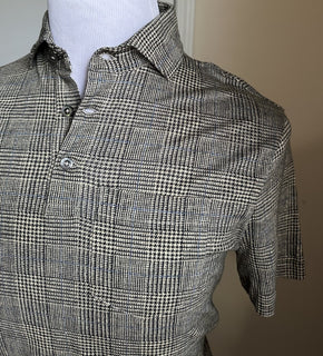 Ralph Lauren Purple Label Men Linen Glen Plaid Polo Shirt Black/Cream S New $495