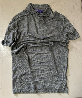 Ralph Lauren Purple Label Men Linen Glen Plaid Polo Shirt Black/Cream S New $495
