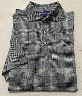 Ralph Lauren Purple Label Men Linen Glen Plaid Polo Shirt Black/Cream S New $495