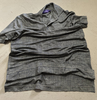 Ralph Lauren Purple Label Men Linen Glen Plaid Polo Shirt Black/Cream S New $495