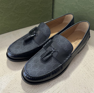 Gucci Mens GG Logo Leather Loafers Shoes Black 13.5 US (13 Gucci) IT NIB 673817