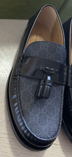 Gucci Mens GG Logo Leather Loafers Shoes Black 13.5 US (13 Gucci) IT NIB 673817