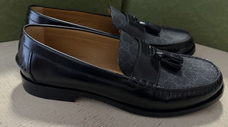 Gucci Mens GG Logo Leather Loafers Shoes Black 13.5 US (13 Gucci) IT NIB 673817