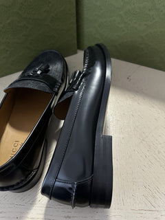 Gucci Mens GG Logo Leather Loafers Shoes Black 13.5 US (13 Gucci) IT NIB 673817