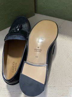 Gucci Mens GG Logo Leather Loafers Shoes Black 13.5 US (13 Gucci) IT NIB 673817