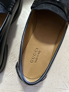 Gucci Mens GG Logo Leather Loafers Shoes Black 13.5 US (13 Gucci) IT NIB 673817