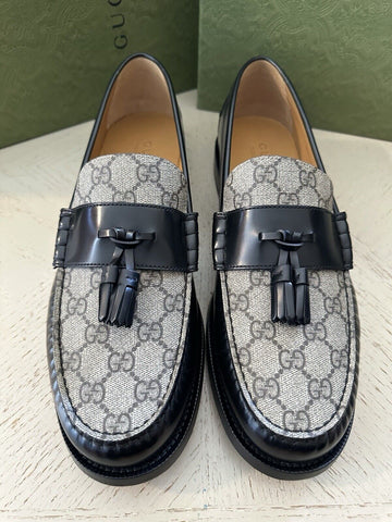 Gucci Mens GG Logo Leather Loafers Shoes Black/Beige 13.5 US/13 UK New 673817