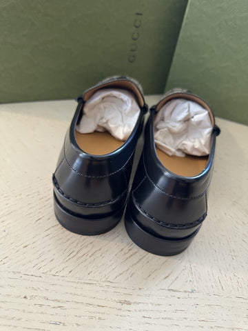 Gucci Mens GG Logo Leather Loafers Shoes Black/Beige 13.5 US/13 UK New 673817