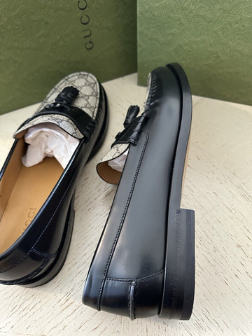 Gucci Mens GG Logo Leather Loafers Shoes Black/Beige 13.5 US/13 UK New 673817