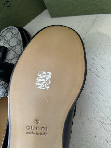 Gucci Mens GG Logo Leather Loafers Shoes Black/Beige 13.5 US/13 UK New 673817