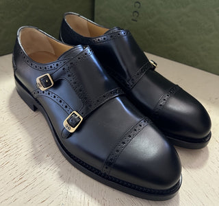 NIB $1200 Gucci Men Double Monk Leather Oxford Shoes Black 10 US/9 UK 739778