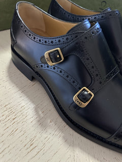 NIB $1200 Gucci Men Double Monk Leather Oxford Shoes Black 10 US/9 UK 739778