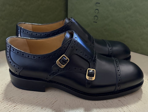 NIB $1200 Gucci Men Double Monk Leather Oxford Shoes Black 10 US/9 UK 739778
