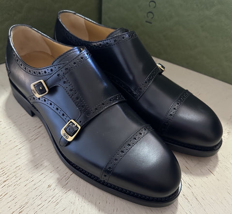 NIB $1200 Gucci Men Double Monk Leather Oxford Shoes Black 10 US/9 UK 739778