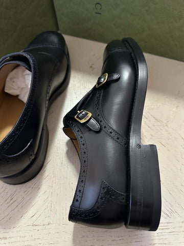 NIB $1200 Gucci Men Double Monk Leather Oxford Shoes Black 10 US/9 UK 739778