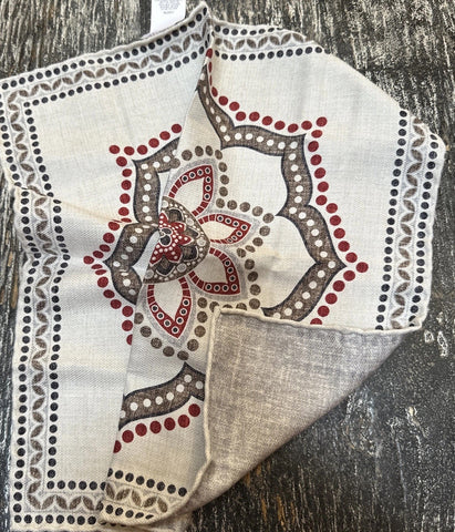 Brunello Cucinelli Abstract Silk Pocket Square White/Red/Multi One Size New