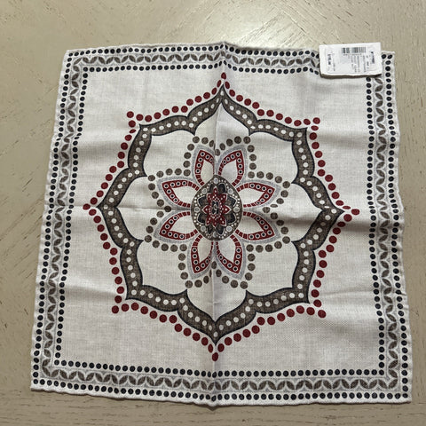Brunello Cucinelli Abstract Silk Pocket Square White/Red/Multi One Size New