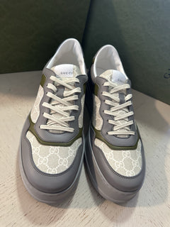New Gucci Men Leather/Canvas GG Logo  Sneakers Gray/Green/Bei 14 US/13 UK 700641