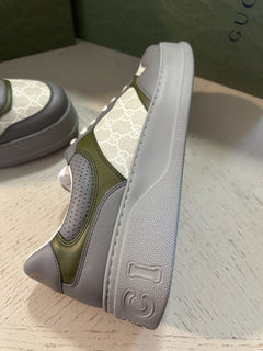 New Gucci Men Leather/Canvas GG Logo  Sneakers Gray/Green/Bei 14 US/13 UK 700641