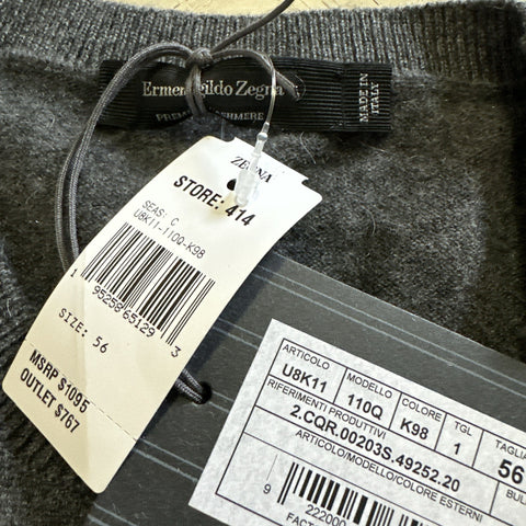 NWT $1095 Ermenegildo Zegna Long Sleeve Crewneck Sweater Gray 56 Eu/XXL Italy