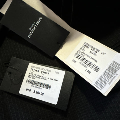 NWT $4470 Saint Laurent Men Wool Suit Black Striped 44 US/54 Eu Italy