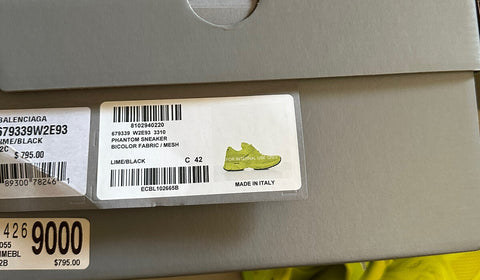 NIB $795 Balenciaga Phantom Monocolor Mesh Trainer Sneakers LIMEBLACK 9 US/42 Eu