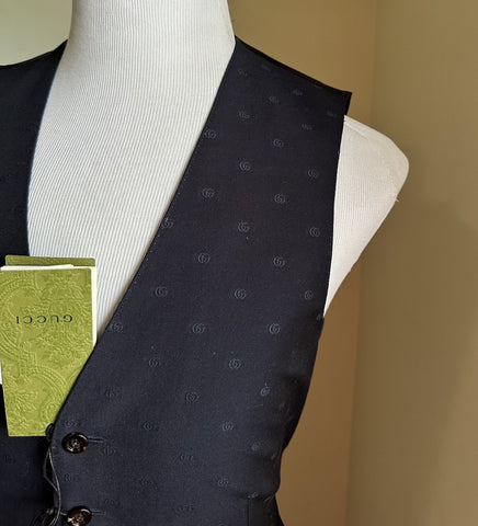 New $1300 Gucci Men GG Print Wool Vest Gilet Navy 38 US ( 48 Eu ) Italy