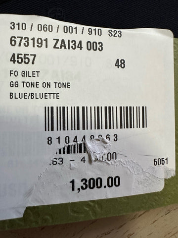 New $1300 Gucci Men GG Print Wool Vest Gilet Navy 38 US ( 48 Eu ) Italy