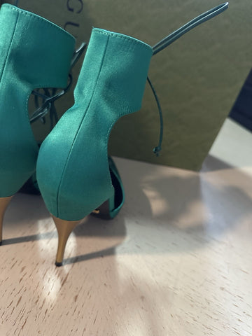 Gucci Women Satin Strap Pumps Sandal Shoes Green 6.5 US/36.5 Eu New 752966